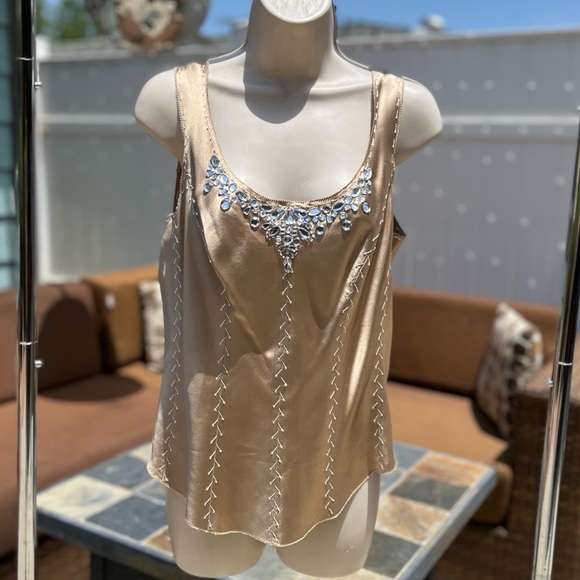 Gold Embellished metallic, iridescent, 100% Silk Camisole Size Large 💎 - Picture 3 of 9
